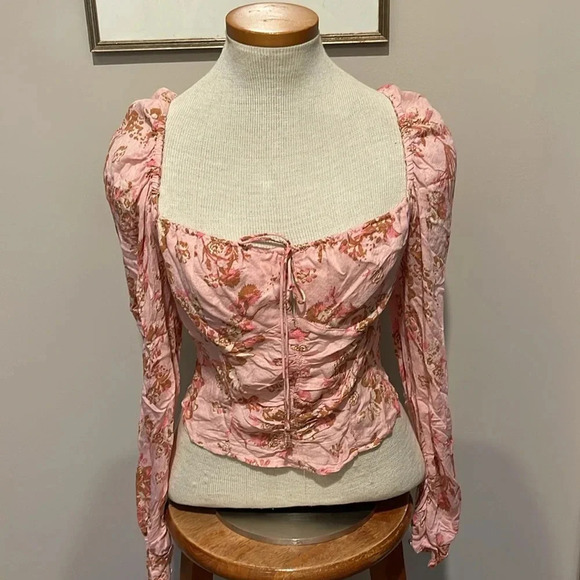 NWT!! Free People - Hilary Floral Crop Top - Pink Combo - Size S - Picture 5 of 9